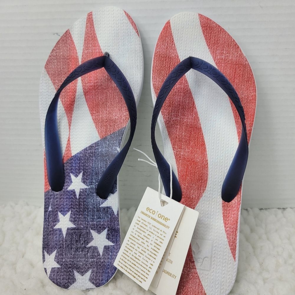 Reef Escape Lux Navy Americana Womens Size 9 Thong Flip-Flop Shoes New - Picture 8 of 10